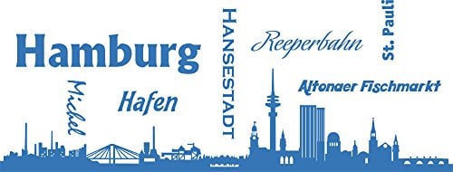 GRAZDesign Wandtattooo Skyline Hamburg Aufkleber Wohnzimmer Büro Wandaufkleber Wandsticker, Jugendzimmer, Wanddeko Wohnbereich Größe XXL, 150x57cm, 053 hellblau