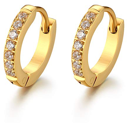 JewelryWe Schmuck Creolen Edelstahl Zirkonia Kreolen Klappcreolen Huggie Ohrringe für Damen Herren 13MM, Gold