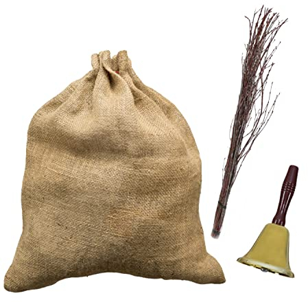 Unbekannt Weihnachtsmann Kostüm Zubehör Set Rute Jute-Sack Glocke Nikolaus-Set