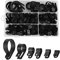 Clips de abrazadera de cable tipo R, Fydun 200 piezas Nylon Plastic P Fasteners Clips Clamps Caja surtida para kit de conducto de cable Surtido de sujetadores para conducto de cable(Negro)