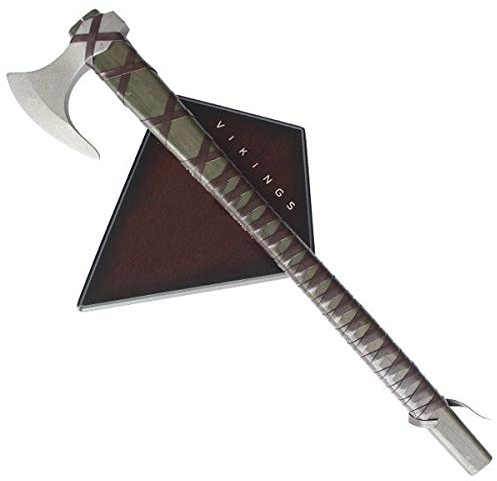 VIKING GEAR® Ragnars Lothbroks Axt - Wikinger Kampfaxt - Vikinger Deko Wurfaxt mit Wandhalterung aus Holz - Streitaxt, Metall Holz - Nordische Waffe braun,Silber