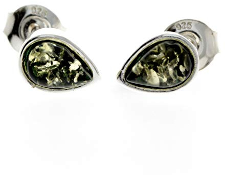 Ohrstecker in Tropfenform aus 925er-Sterlingsilber, baltischer Bernstein, für Damen oder Mädchen, M638, Cognacgrün und Zitrone