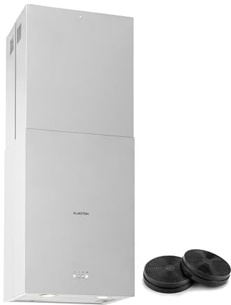 Klarstein Hanging Island Cooker Hood, 624m³/h Airflow, Timer, Adjustable Kitchen Extractor Fan with Modern Design, 3 Mode Cooker Hoods, Activated Carbon Filters, Stainless Steel