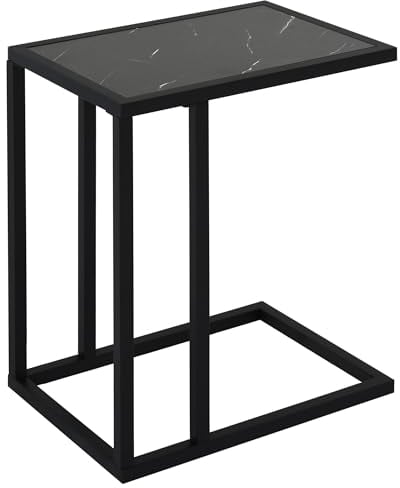 HOMCOM C Shape End Table w/Metal Frame Sofa Side Table Narrow Snack Coffee Table for Living Room, Black Marble Effect