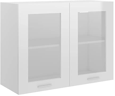 vidaXL Hängeglasschrank Lyon Hochglanz-Weiß 80x31x60 cm Holzwerkstoff, Hängeschrank, Einbauküche, Küchenzeile, Küchenmöbel, Oberschrank, Küchenschrank