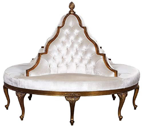 Casa Padrino Luxus Barock Rundsofa Weiß/Antik Gold - Handgefertigtes rundes Samt Sofa - Barock Hotel & Restaurant Möbel