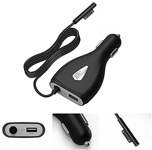 Chargeur de voiture pour ordinateur portable Surface Pro (2017) Surface Book, Pro 3 Pro 4 avec ports USB 5 V 2,1 A Charge rapide pour tablette ou smartphone (70 W)