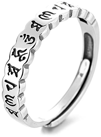 Helen de Lete 925 Sterling Silber Tibetischer Buddhismus Sechs Zeichen Mantra Heil Ring (S (4mm))