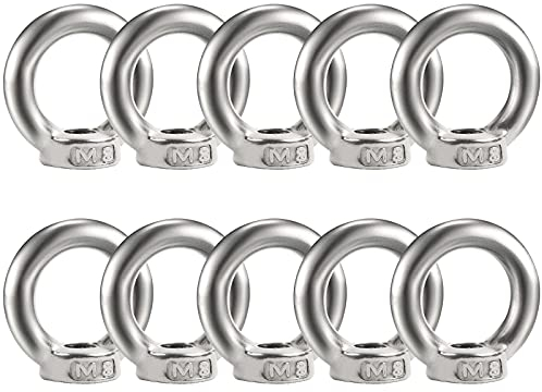 Bolatus 10 Stück Ringmutter M8 Augenmutter 304 Edelstahl Gewinde Ösenmutter Ringmuttern Augenmuttern Hardware Ringösen zum Heben von Zubehör Augenmutter