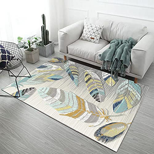 Wohnzimmer Teppich,Beige grau blau grün gelbe Federn Teppiche Modern, Tepiche fürs Wohnzimmer, Schlafzimmer, Esszimmer oder Kinderzimmer Größe:50 x 80 cm