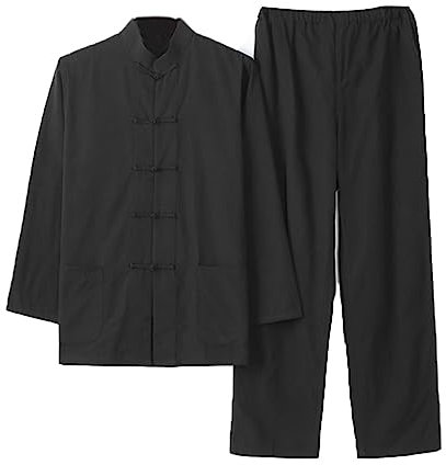 Chinois Traditionnel Manches Longues Tang Costume Kung Fu Uniforme Chemise pour Hommes Kung Fu Veste Pantalon, Coton Pur Tai Chi Uniforme, Hanfu Kung Fu Wing Chun Ch black1-3XL