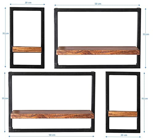 LaNatura Panama Wandregal 4-teilig Mangoholz Natur Massivholz