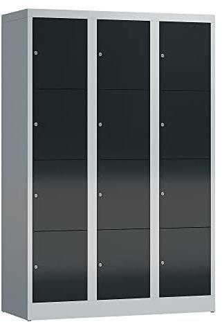 Lüllmann Schließfachschrank Fächerschrank 12 Fächer 1800 x 1200 x 500mm Spind (RAL 7035/7016 lichtgrau/anthrazit)