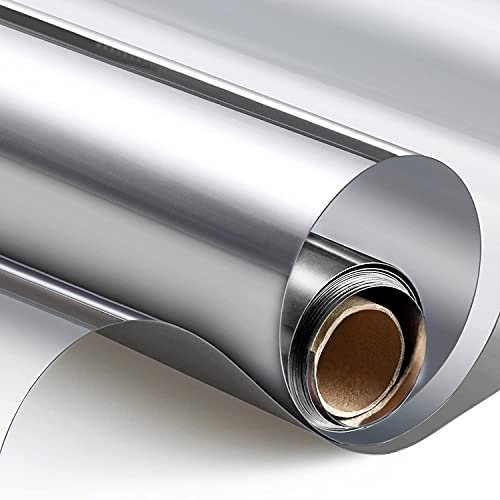 HooTown Fenster Sichtschutz Folie, Spiegelfolie One Way Reflektierende Fensterfolie, UV-Schutz Sonnenschutz & Wärmeisolierung Tönungsfolie für Büro und Haus [90x400 cm] - Silber
