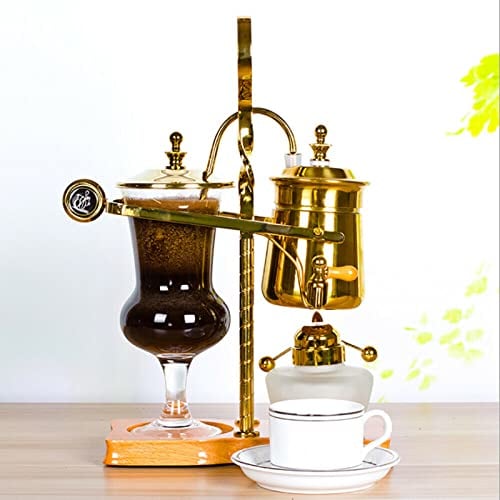 Futchoy Cafetera sifón de acero inoxidable – Sifón Technia Royal Belga Cafetera de vacío de vidrio de mesa, sifón, sifón (dorado)