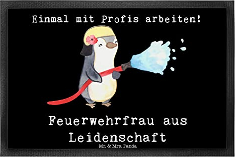 Mr. & Mrs. Panda 40 x 60 cm Fußmatte Feuerwehrfrau Leidenschaft - Geschenk, Fußabstreifer, Schenken, Danke, Beruf, Mitarbeiter, Fußmatte waschbar,