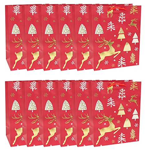 Idena 90825 - Geschenktüten Rentier, 12 Stück, 26 x 32 x 12 cm, Papiertüten, Geschenktaschen Deer Red