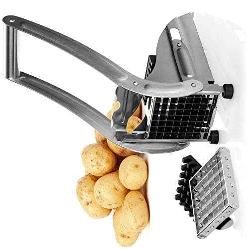 Pommesschneider aus Edelstahl, spülmaschinengeeignet mit 2 Schneideeinsätzen- Pommespresse - Pommes Frites Schneider Gerät - Frittenpresse
