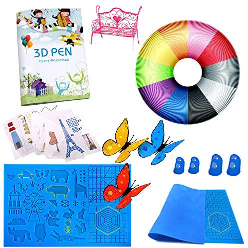 COPSD 3D stift Vorlage|3d Druckstift PLA Seide|Silikonpad Schablone|3D pen Vorlage|Fingerschutz, 10 Farben 1,75mm Gesamt 50m, GroßEs Silikonpad, Hinweis: Dieser Satz enthält keine 3D -Druckstifte