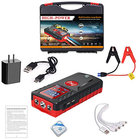 Démarreur Automobile pour Moteurs à Essence et Diesel 12V 8000A Peak Booster de Batterie de Voiture 229800mAh Power Bank avec Chargeur sans Fil Smart Jump Cables