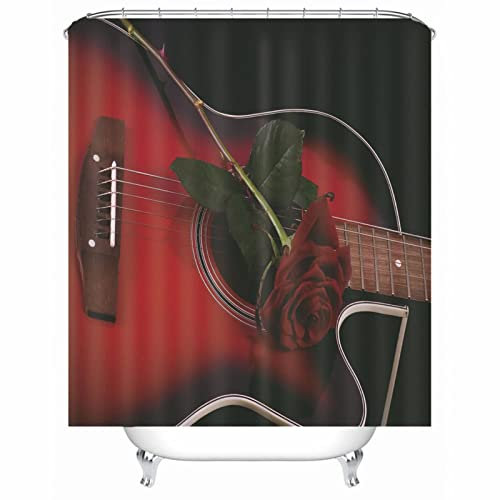 EHOMERY Duschvorhang Joker Badvorhangschiene Cello-Rose Polyester Rot Rostfreie Ösen Und 12 Hakenringe, 120X180Cm