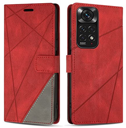 SONWO Etui Coque pour Xiaomi Redmi Note 11S / Xiaomi Redmi Note 11, Protection Housse en Cuir PU Portefeuille Livre pour Redmi Note 11S / Redmi Note 11, Emplacements Cartes, Fonction Support, Rouge