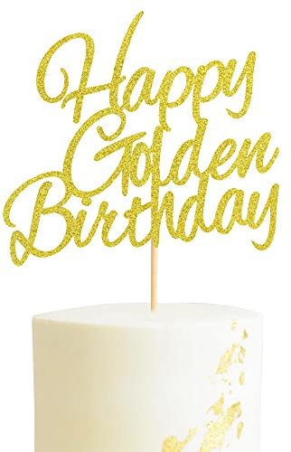 Arthsdite Happy Golden Birthday Cake Topper - 1/10/15/16/18/21/25/30/35/40/45/Geburtstag Cake Topper, 1st/21st Birthday Party Decoration
