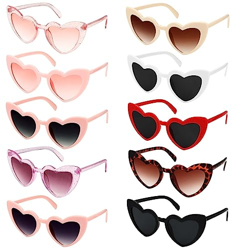 Mkitnvy 10 Paar Herz Brille,Partybrille Hippie Brille,Magische Farben Party Herz Brille, Herz Sonnenbrille Lustige Partybrillen für Fasching Foto Requisiten Geburtstagsfeier für Kinder und Erwachsene
