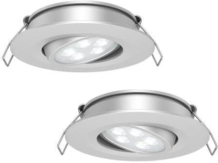 acegoo LED Einbaustrahler 12V Spot 2W 35° Abstrahlwinkel, 70° Schwenkbar Einbauspot für Wohnmobil Wohnwagen Camper Van Boot, Aluminium 205lm 74mm Directional 2 Stück(Silber 5000K)