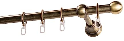 Garesa Gardinenstange Andrea Ø 20mm, 1-läufig, Messing, antik I Stabile Vorhangstange inkl. Ringe + Faltenlegehaken I Mit Endknopf Kugel kurz I 100cm
