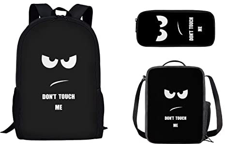 STUOARTE Cartoon Funny School Backpack Set with Lunch Box Pen Bag Lightweight Teens School Bags for High School Large College Bookbag 17 Inch Laptop Bag, Don't Touch Me