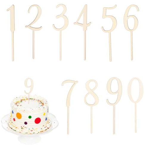 Catelves 10 Stück Cake Topper Zahlen Holz,Tortendeko Zahlen 0-9,Happy Birthday Tortendeko,Geburtstag Kuchen Deko,Wiederverwendbar Holzzahlen Kuchen Topper für Geburtstagsfeiern,Hochzeitsparty