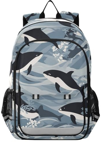 RPLIFE Animal Foot Print Rucksack Kind Jungen Rucksack mit Brustgurt Kinder Reiserucksack für Flugzeug, Ein Bild von einem Orca Wal und Tintenfisch, Einheitsgröße