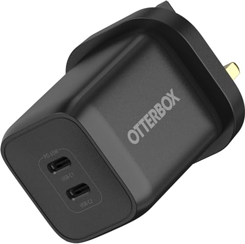 OtterBox Standard UK 65W USB-C PD GaN Dual Port Wall Charger, Black | 45W USB-C PD + 20W USB-C PD, Ultra-Durable Fast Charger for Smartphone & Tablet, Drop Tested