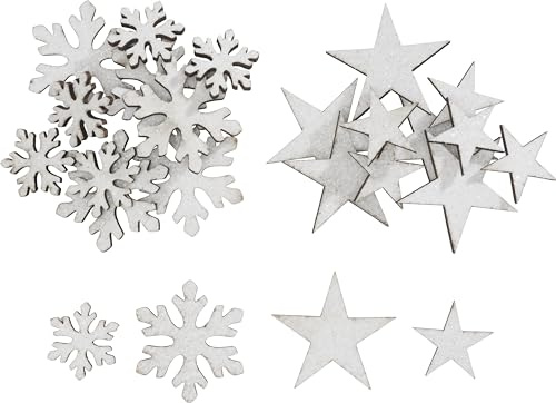 VBS Streuteile-Mix Schneeflocke Stern 24 STK 2.7-4.3 cm Sperrholz