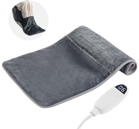 Coussin chauffant electrique 30x60cm Chauffe-pieds, Tapis chauffant Électrique pour Maux de Dos et Crampes,6 Niveaux de Température, Arrêt automatique, Lavable, 30sPour Chauffer, Coussin Chauffant Dos