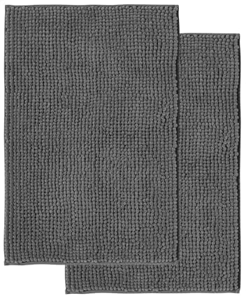 Decomira Badematte rutschfest | Als Badteppich Set kombinierbar | Badezimmer-Teppich Bad-Vorleger waschbar aus Chenille | Duschvorleger für Dusche, Badewannen, WC Deko | Dunkelgrau - 50x80 cm (2stk)