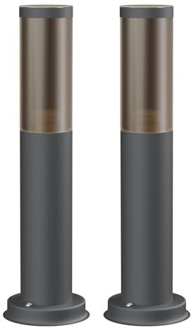 ledscom.de 2 Stück Wegelicht/Pollerleuchte/Gartenleuchte PORU für außen, Rauchoptik, IP44, 38,5 cm, anthrazit, 1x E27 max. 40W