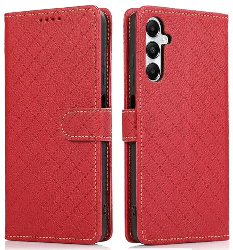 FUNHULLUN Hülle für Samsung Galaxy A05S Premium Leder Handyhülle Flip Tasche Schutzhülle mit Magnetverschluss Kartenfach und Standfunktion für Samsung Galaxy A05S -Rot