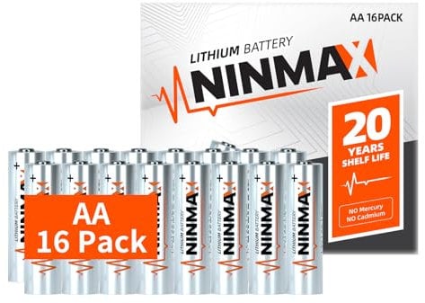 NINMAX® Lithium AA Batteries 16 Pack, 3500mAh 1.5V Longest Lasting Double A Battery for High-Drain Devices【Non-Rechargeable】
