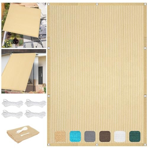 Toldo Vela de Sombra con Agujero 2 x 5 m Transpirable Toldo de Vela Parasol Lona Hdpe Resistente con Cuerda Libre para Exteriores, Pergola, Jardín, Color Crema