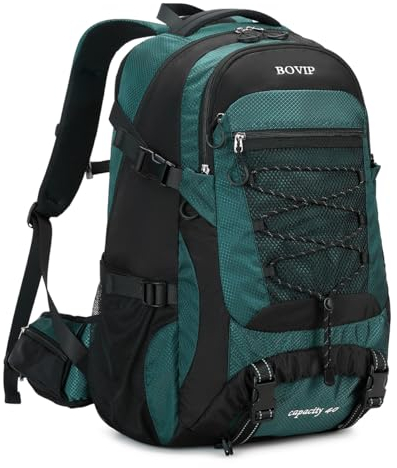 BOVIP Wanderrucksack, 40 l, wasserdicht, leicht, Tagesrucksack, Reisen, Sport, Camping, Rucksack für Damen und Herren, Dunkelgrün