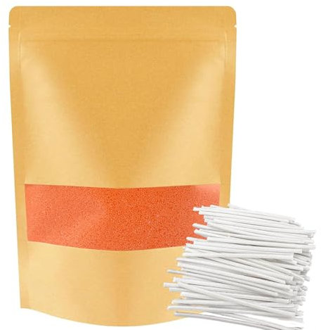 ALLAVA Kerzensand mit Docht, Kerzensand 1 KG mit 50 Docht 5cm, Perlenkerzen mit 50 Kerzendocht ohne Basis, Kerzen Sand, Pearled Candle, Wachsgranulat für Wachskerze Selber Machen (1KG, Orange)