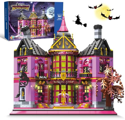 QLT Mini Halloween Zauberladen Stadtminiatur Klemmbausteine Bausteine,Nicht kompatibel mit Lego,Geschenk für Jungen und Mädchen im Alter von 8-16+ Jahren (1366 PSC)