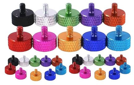 OZXZH Lot de 2 vis à Oreilles colorées UNC 6#-32 * 5/5.5/10/12/16/20 mm en Alliage d'aluminium à tête Plate moletée for boîtier d'ordinateur, pièces de Bricolage(Silvery,UNC 6-32x10mm)