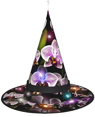 JIPOFD Orchideen Hexenhüte für Damen, für Halloween, Party, Maskerade, Cosplay, Kostüm, Zubehör und den täglichen Urlaub