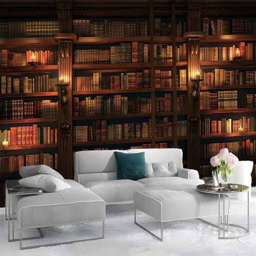 Fototapete Vintage hohes Bücherregal Tapete Fototapeten Vlies 250 x 175 cm Tapeten Vliestapete Wandtapete moderne Wand Wandbild Schlafzimmer Wohnzimmer Braun