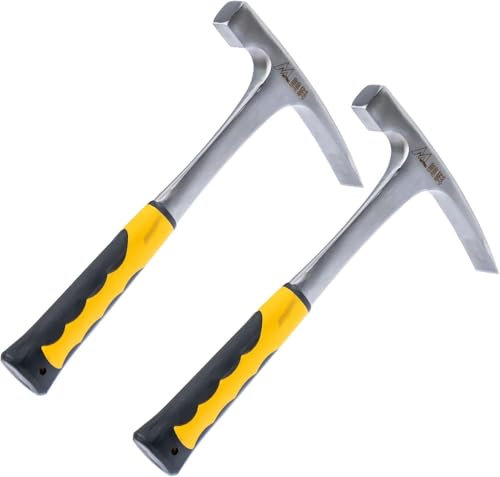 2 Pack Rock Pick Hammers, 32 oz Geological Hammer with Non-Skid Handle, All Steel Drop Forged Masonry Hammer with Blunt Head and Shock Reduction Grip for Mining