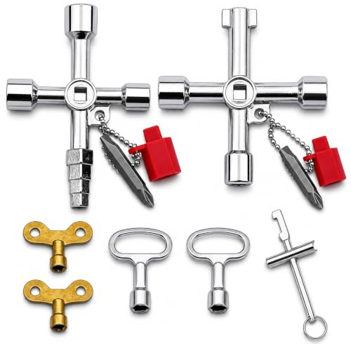 AHEJIOO 7 PCS Heizungsentlüftungsschlüssel Set, Schaltschrankscchlüssel, Dreikantschlüssel, 4Kant Schlüssel, Absperrpfosten Wasserhahn Schlüssel, Entlüftungsschlüsseel für Wasser Stromzähler, Aufzüge