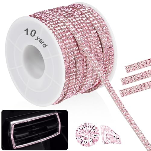 NiArt Nastro autoadesivo con strass di cristallo, lungo 9,1 m, resistente, scintillante in vetro, decorazione per interni auto, gadget tecnico, facile da applicare, forte adesione, brillantezza di